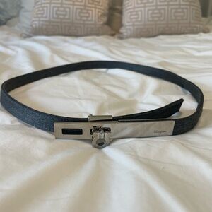 Salvatore Ferragamo Gancini Grey Plate Latch Waist Belt